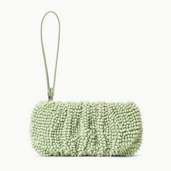 New Staud Beaded Bean Convertible Matcha Shoulder Handbag NWT - Picture 5 of 14